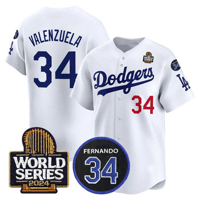 seanshop Los Angeles Dodgers #34 Toro Valenzuela White  2024 World Series With Fernando Memorial Patch Limited Stitched Jersey