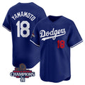 seanshop Los Angeles Dodgers #18 Yoshinobu Yamamoto Royal  2024 World Series Champions Alternate Limited Stitched Jersey