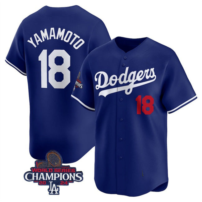 seanshop Los Angeles Dodgers #18 Yoshinobu Yamamoto Royal  2024 World Series Champions Alternate Limited Stitched Jersey