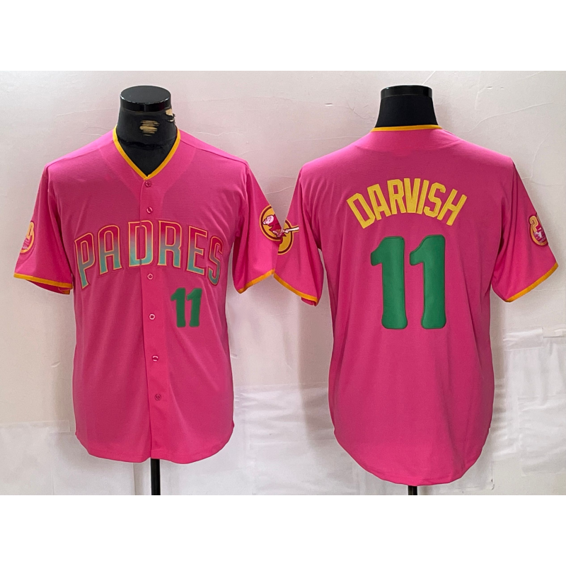 seanshop  San Diego Padres #11 Yu Darvish Pink  Player Number Fashion Jersey