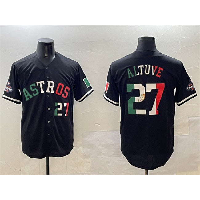 seanshop Houston Astros #27 Jose Altuve Black  Mexico With World Serise Champions Patch Cool Base Stitched Jersey 2