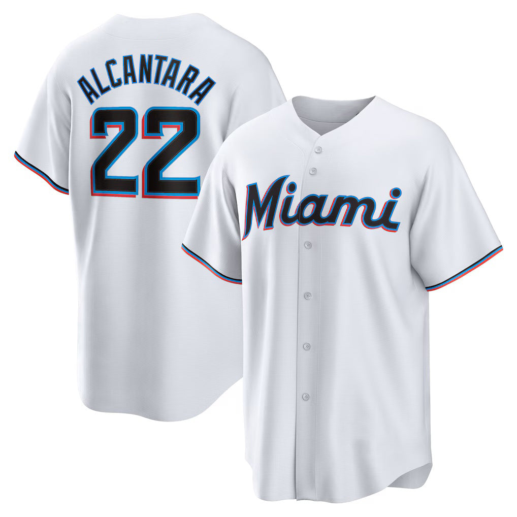 seanshop  Miami Marlins #22 Sandy Alcantara White  Replica Player Jersey