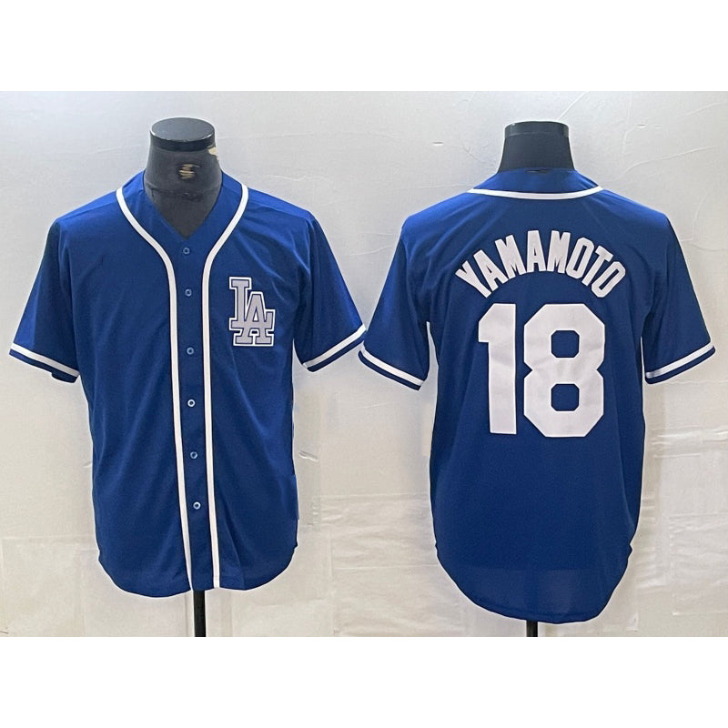seanshop Los Angeles Dodgers #18 Yoshinobu Yamamoto Blue  Cool Base Stitched Jersey