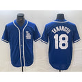 seanshop Los Angeles Dodgers #18 Yoshinobu Yamamoto Blue  Cool Base Stitched Jersey