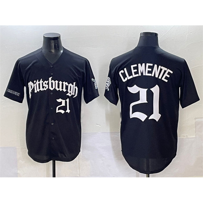 seanshop  Pittsburgh Pirates #21 Roberto Clemente Black  'Gothic Steel City Edition' Vapor Limited Stitched Jersey