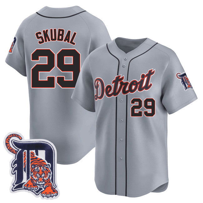 seanshop Detroit Tigers #29 Tarik Skubal Gray  Logo Patch Vapor Premier Limited Stitched Jersey