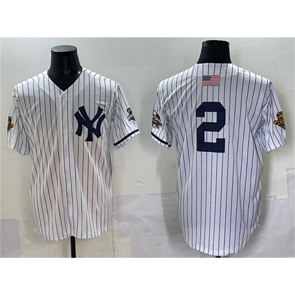 seanshop  New York Yankees #2 Derek Jeter White  Strip World Series Limited Stitched Jersey