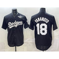 seanshop Los Angeles Dodgers #18 Yoshinobu Yamamoto Black  2025 World Series Patch Cool Base Stitched Jersey