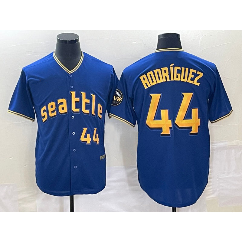 seanshop  Seattle Mariners #44 Julio Rodriguez Number Blue  2023 City Connect Cool Base Stitched Jersey
