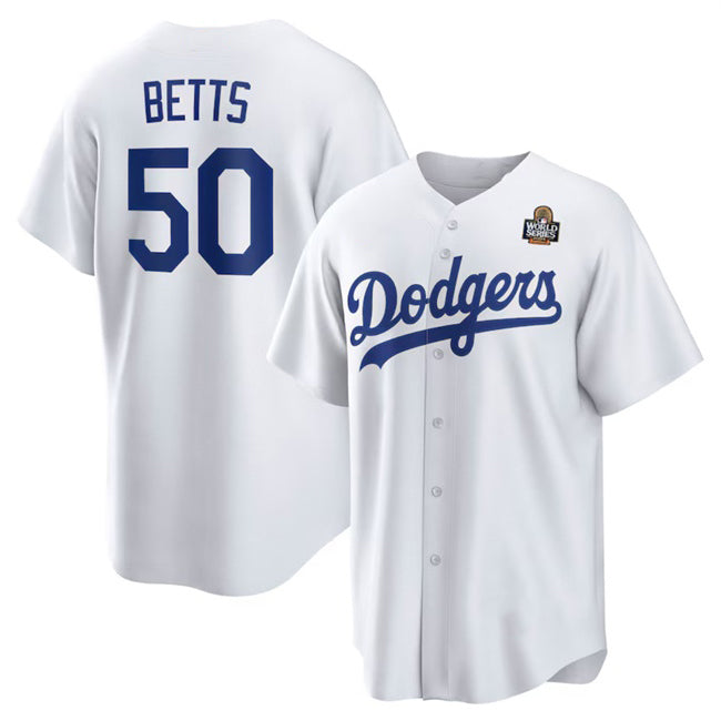seanshop Los Angeles Dodgers #50 Mookie Betts White  2024 World Series Cool Base Stitched Jersey