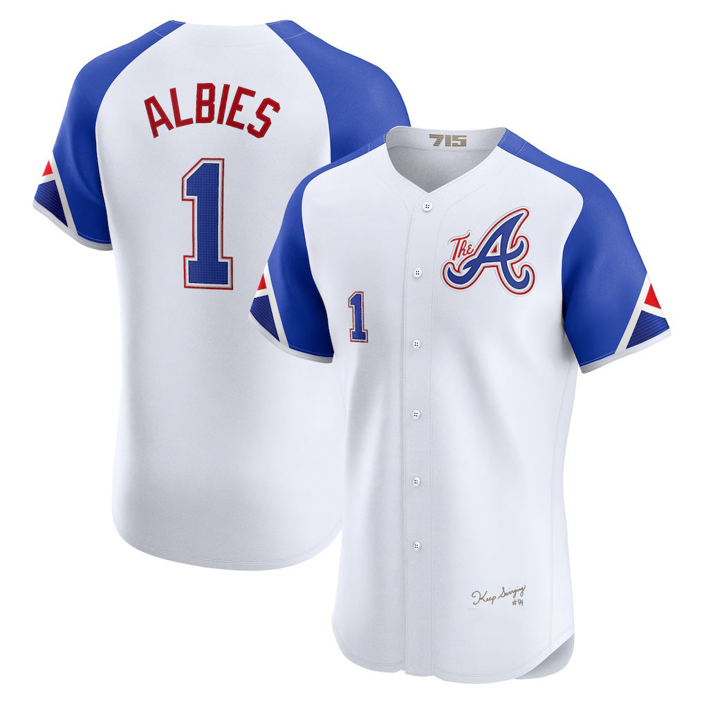 seanshop Atlanta Braves #1 Ozzie Albies White  City Connect Elite Player Jersey
