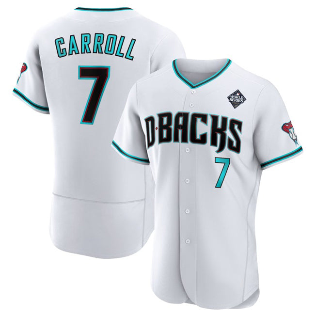 seanshop  Arizona Diamondbacks #7 Corbin Carroll White  2023 World Series Flex Base Stitched Jersey