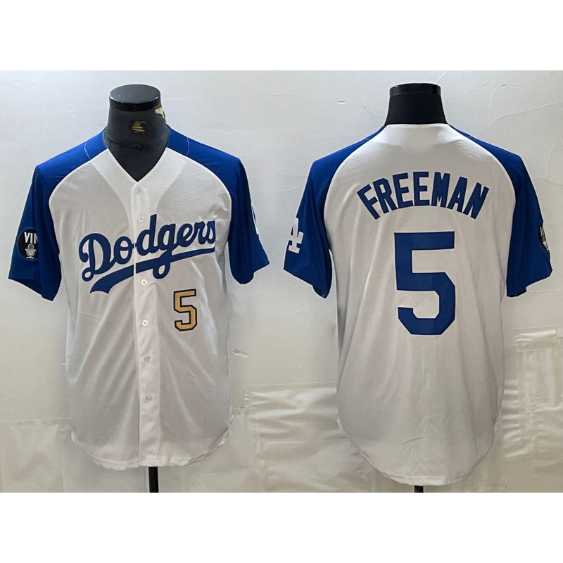 seanshop Los Angeles Dodgers #5 Freddie Freeman Number White Blue  Fashion Stitched Cool Base Limited Jersey 3