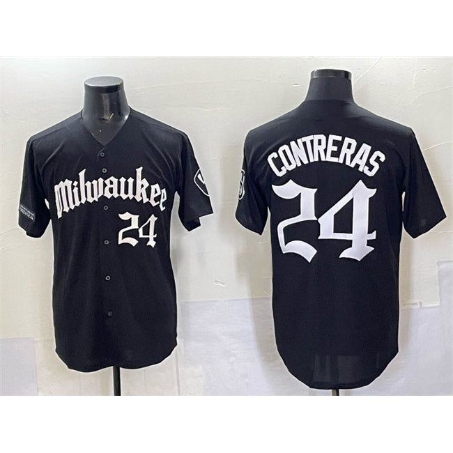 seanshop    Milwaukee Brewers #24 William Contreras Black  'Gothic 414 Shadows Edition' Vapor Premier Limited Stitched Jersey