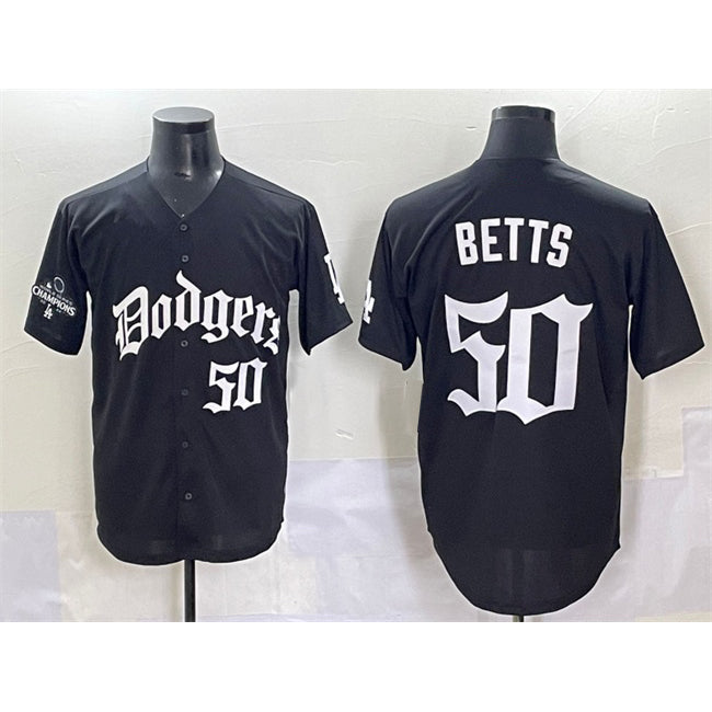 seanshop Los Angeles Dodgers #50 Mookie Betts Black  2025 LA Gothic Style With 2024 World Series Champions Patch Vapor Premier Limited Stitched Jersey