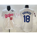 seanshop Los Angeles Dodgers #18 Yoshinobu Yamamoto White  Pink 2025 World Series Vin & Kobe Patch Limited Stitched Jersey