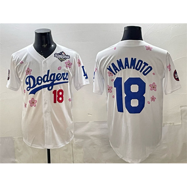 seanshop Los Angeles Dodgers #18 Yoshinobu Yamamoto White  2025 World Series Patch Tokyo Series Limited Stitched Jersey