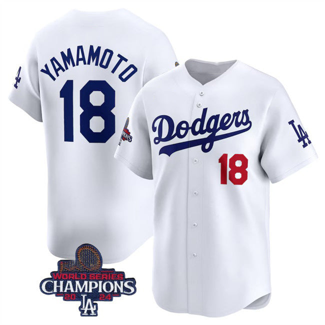 seanshop Los Angeles Dodgers #18 Yoshinobu Yamamoto White  2024 World Series Champions Home Limited Stitched Jersey