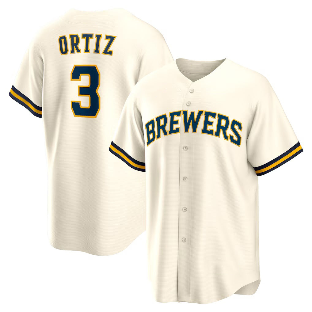 seanshop    Milwaukee Brewers #3 Joey Ortiz White  Home Replica Jersey