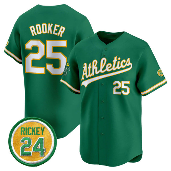 seanshop  Oakland Athletics  #25 Brent Rooker Green  2024 Limited With Rickey Henderson Patch Stitched Jersey
