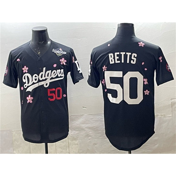 seanshop Los Angeles Dodgers #50 Mookie Betts Black  2025 World Series Patch Tokyo Series Limited Stitched Jersey