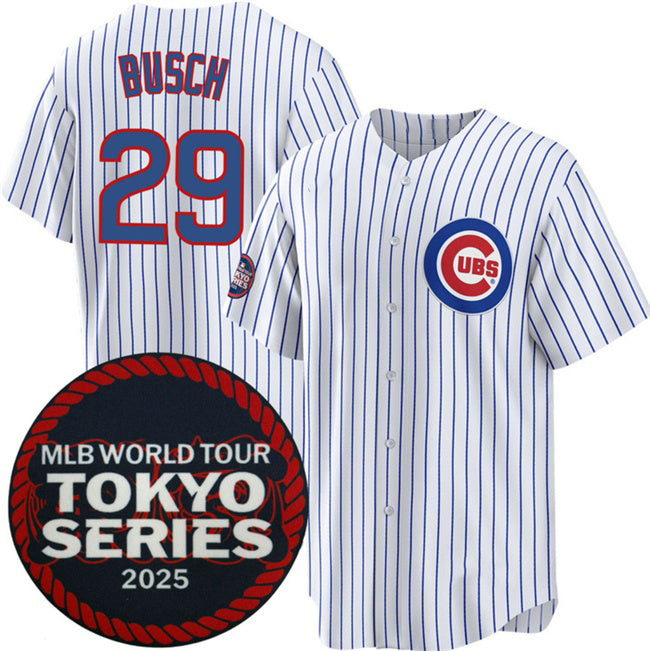 seanshop  Chicago Cubs #29 Michael Busch White  2025 World Tour Tokyo Series Home Stitched Jersey