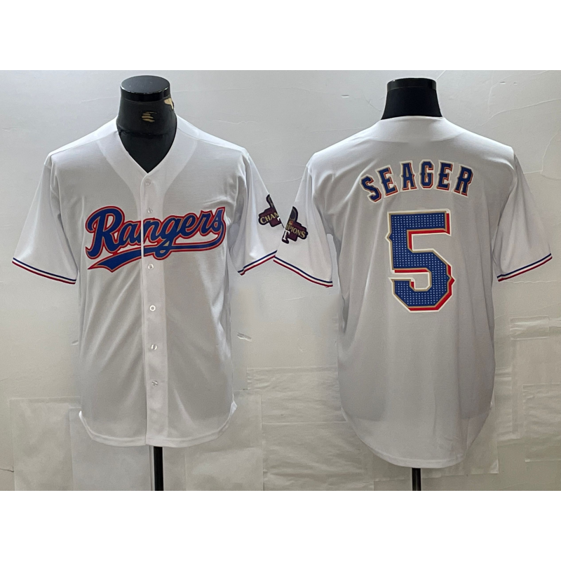 seanshop  Texas Rangers #5 Corey Seager White  2023 World Series Champions Cool Base Jersey