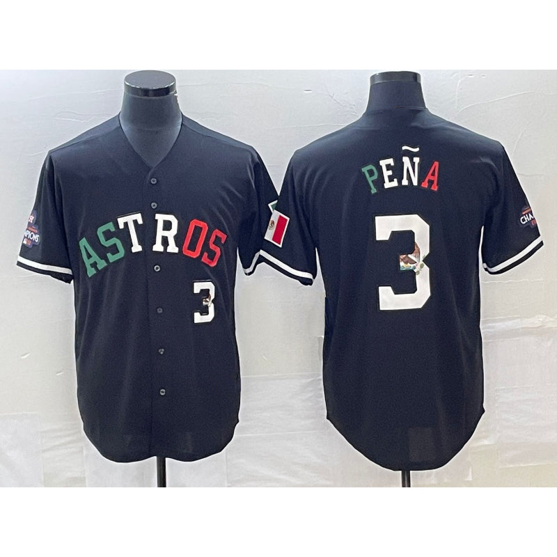 seanshop Houston Astros #3 Jeremy Pena Number Mexico Black  Cool Base Stitched Jersey