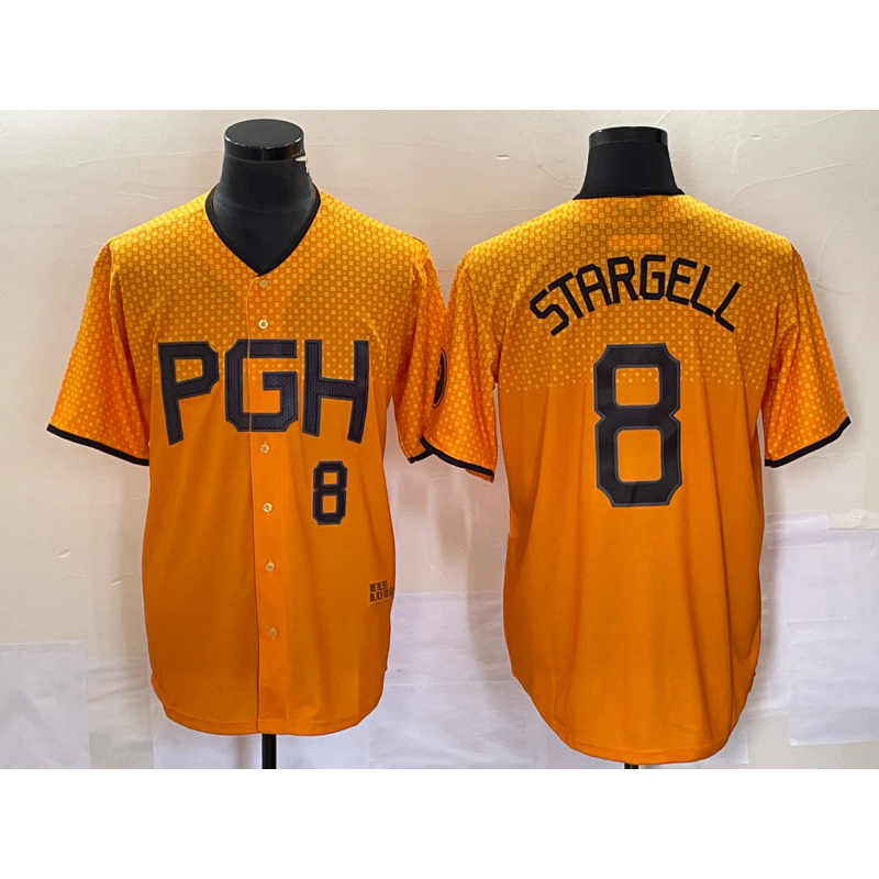 seanshop  Pittsburgh Pirates #8 Willie Stargell Number Gold  2023 City Connect Stitched Jersey 2