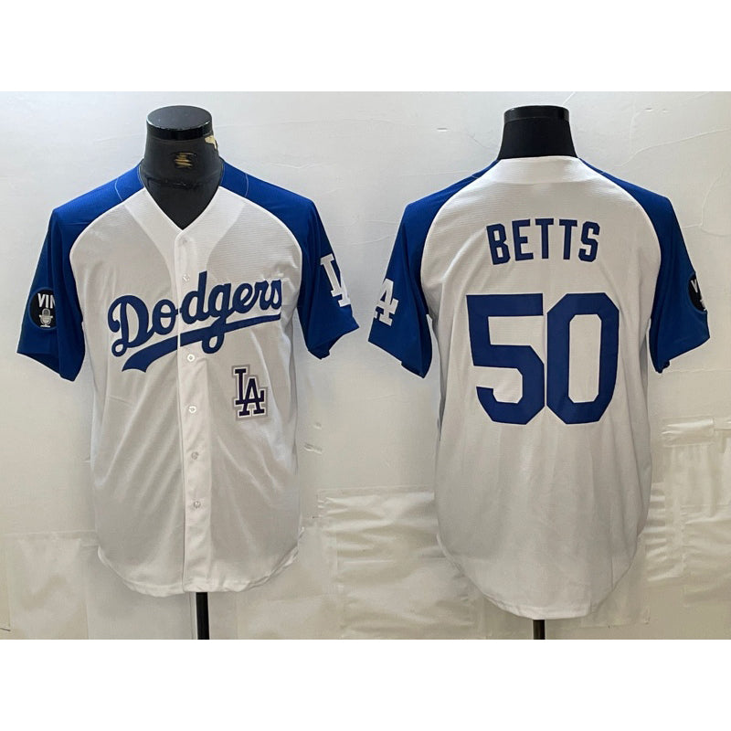 seanshop Los Angeles Dodgers #50 Mookie Betts White  Blue Fashion Stitched Cool Base Limited Jersey 2