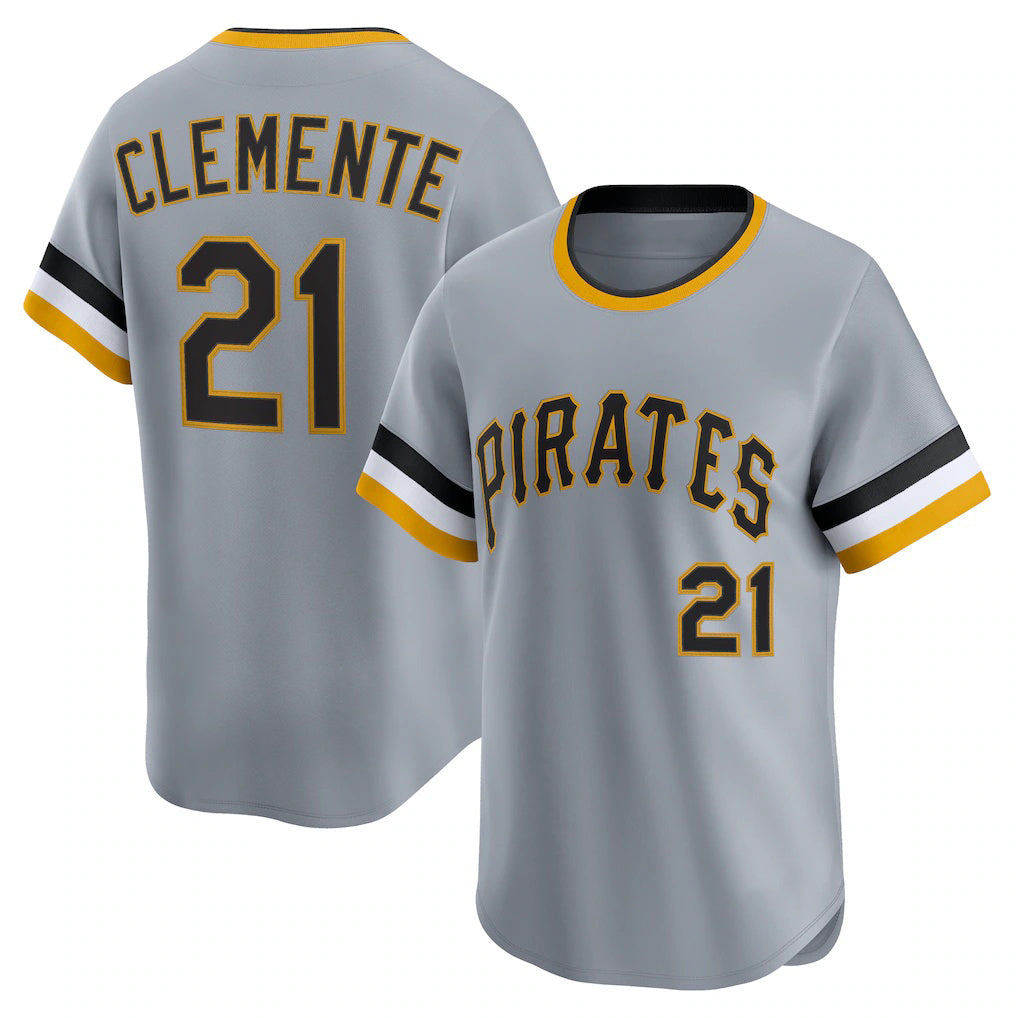 seanshop  Pittsburgh Pirates #21 Roberto Clemente Gray  Throwback Cooperstown Collection Limited Jersey