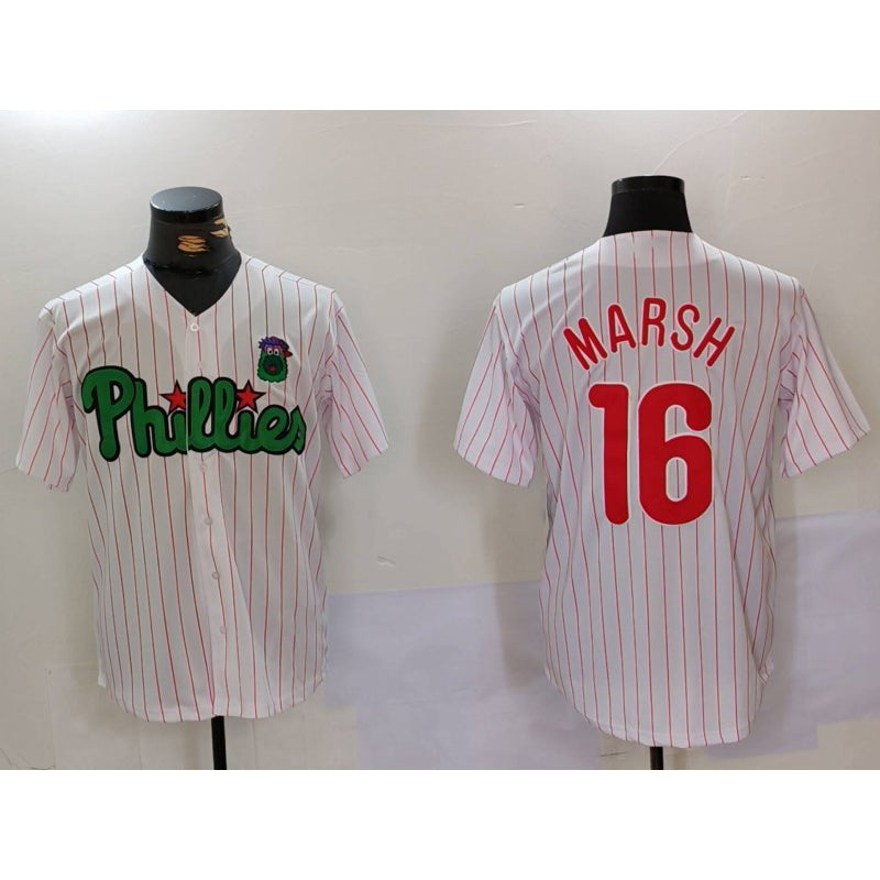 seanshop  Philadelphia Phillies #16 Brandon Marsh White Green  Cool Base Stitched Jersey 2