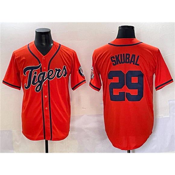 seanshop Detroit Tigers #29 Tarik Skubal Orange  With Patch Cool Base Stitched Jersey
