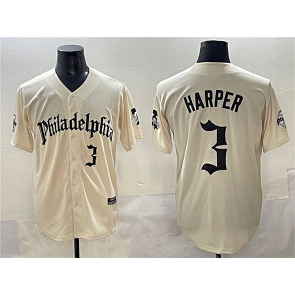 seanshop  Philadelphia Phillies #3 Bryce Harper Cream  Gothic Vapor Limited Stitched Jersey