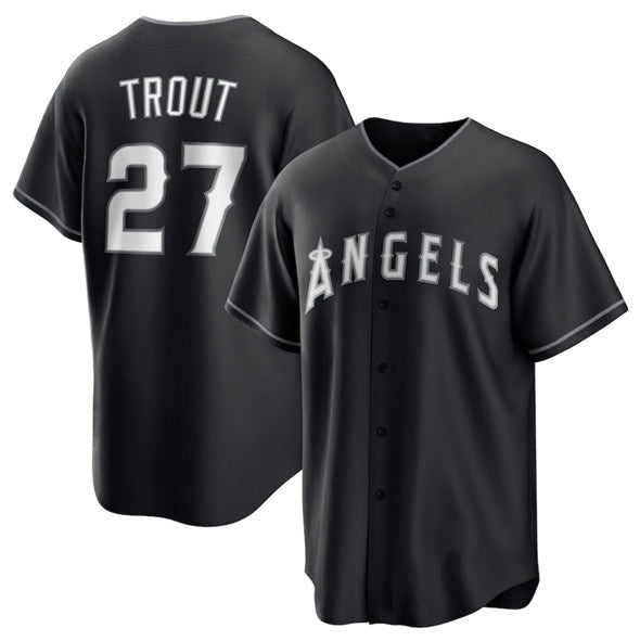seanshop Los Angeles Angels #27 Mike Trout Black  Lights Out Limited Stitched Jersey