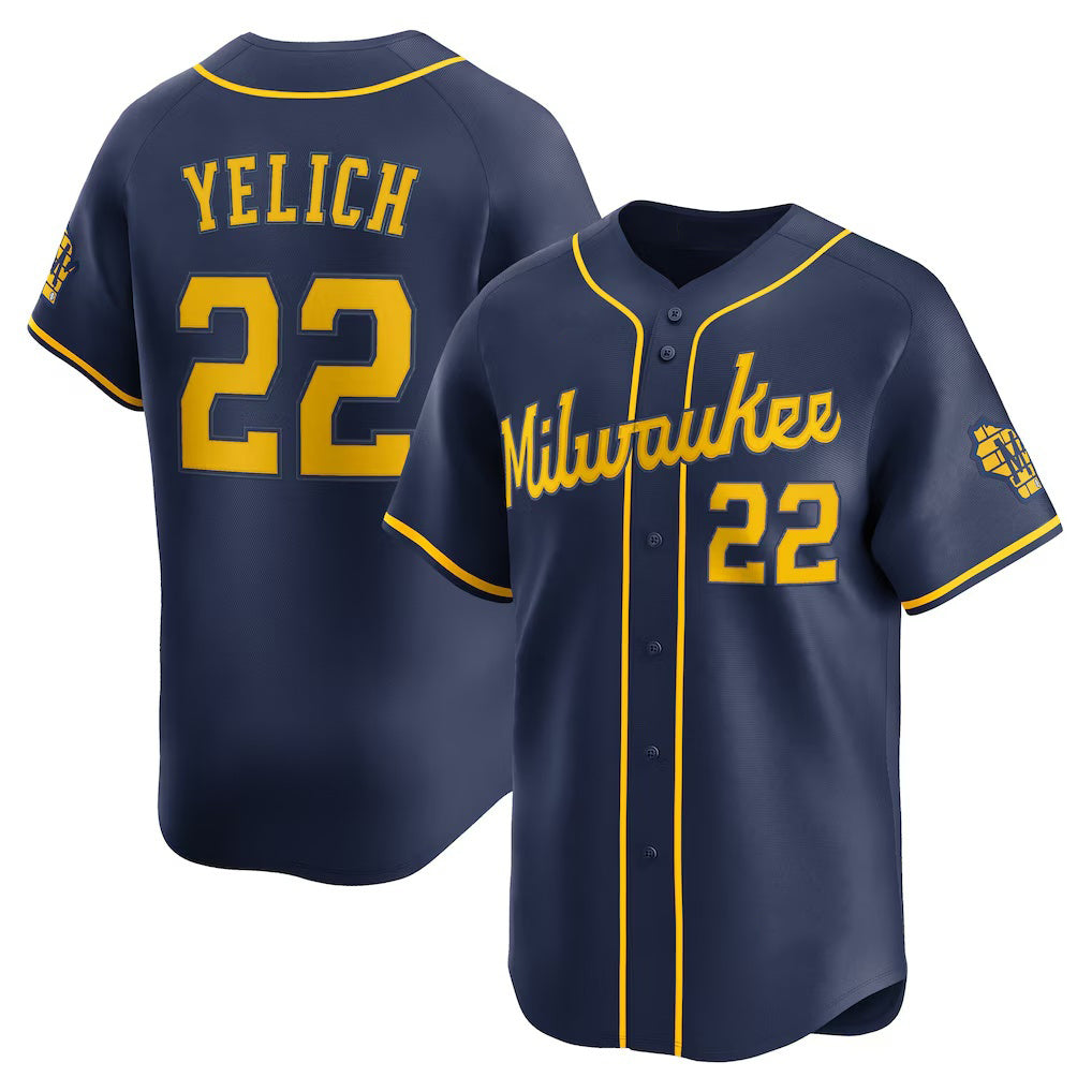 seanshop    Milwaukee Brewers #22 Christian Yelich Navy  Alternate Limited Jersey
