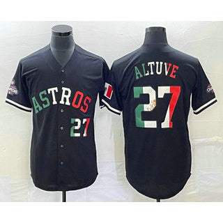 seanshop Houston Astros #27 Jose Altuve Number Mexico Black  Cool Base Stitched Jersey