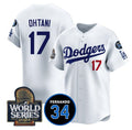 seanshop Los Angeles Dodgers #17 Shohei Ohtani White  2024 World Series With Fernando Memorial Patch Limited Stitched Jersey