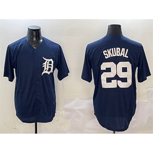 seanshop Detroit Tigers #29 Tarik Skubal Navy  Cool Base Stitched Jersey