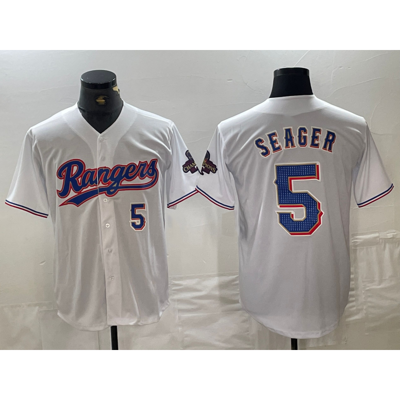 seanshop  Texas Rangers #5 Corey Seager Number White  2024 Gold Collection Limited Cool Base Jersey