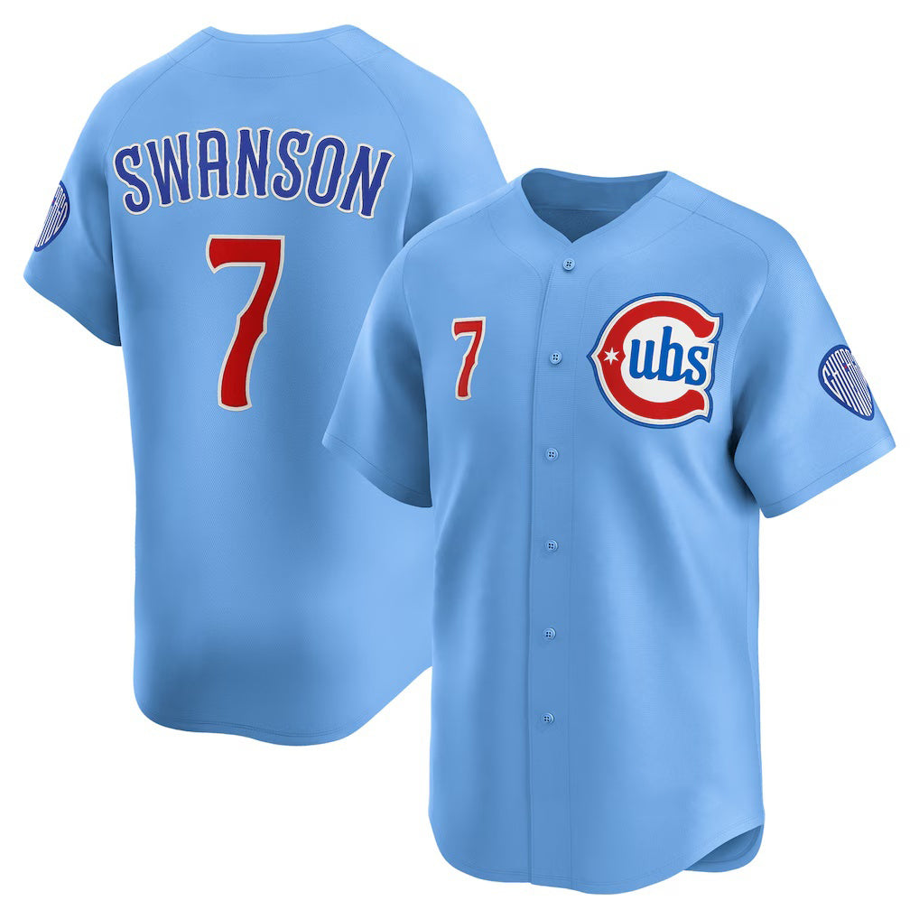 seanshop  Chicago Cubs #7 Dansby Swanson Baby Blue  2nd Alternate Limited Player Jersey