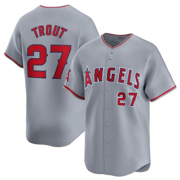 seanshop Los Angeles Angels #27 Mike Trout Gray  Away Limited Stitched Jersey