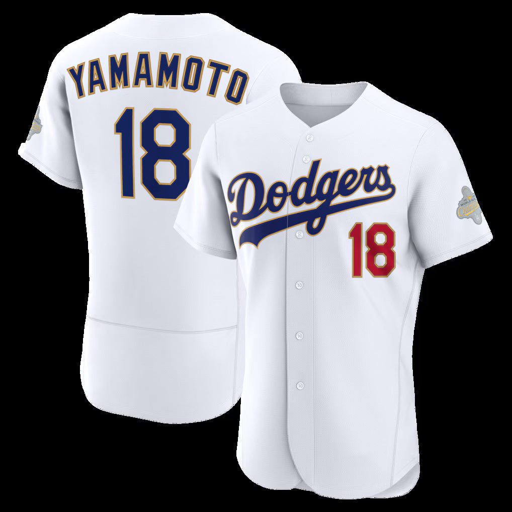 seanshop Los Angeles Dodgers #18 Yoshinobu Yamamoto White  2026 Gold Collection Authentic Jersey