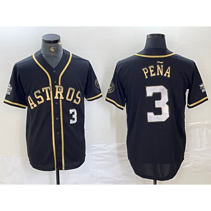 seanshop Houston Astros #3 Jeremy Pena Black Gold  Player Number Cool Base Jersey