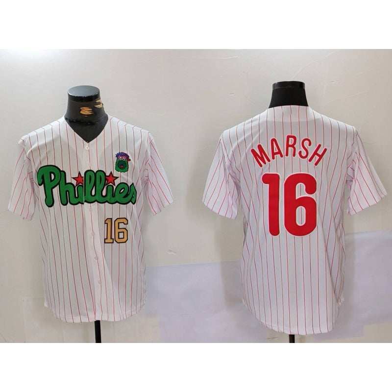seanshop  Philadelphia Phillies #16 Brandon Marsh White Green  Cool Base Stitched Jerseys