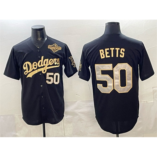 seanshop Los Angeles Dodgers #50 Mookie Betts Black Gold  2025 World Series Patch Limited Stitched Jersey