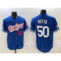 seanshop Los Angeles Dodgers #50 Mookie Betts Royal  With American Flag Patch Limited Stitched Jersey