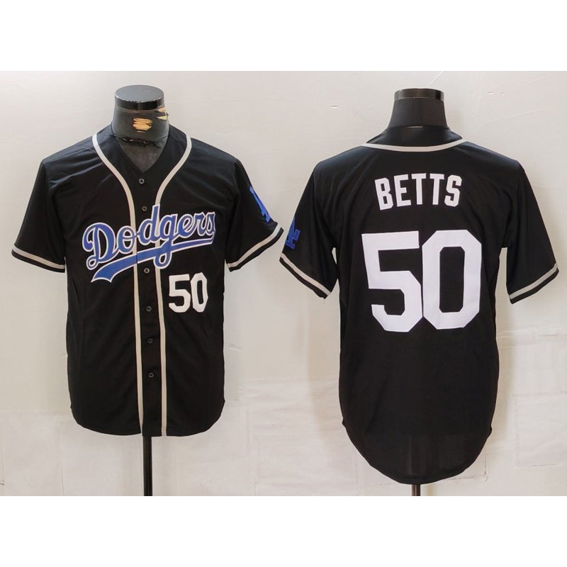 seanshop Los Angeles Dodgers #50 Mookie Betts Number Black  White Cool Base Stitched Jerseys