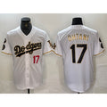 seanshop Los Angeles Dodgers #17 Shohei Ohtani Number White Gold  Fashion Stitched Cool Base Limited Jerseys