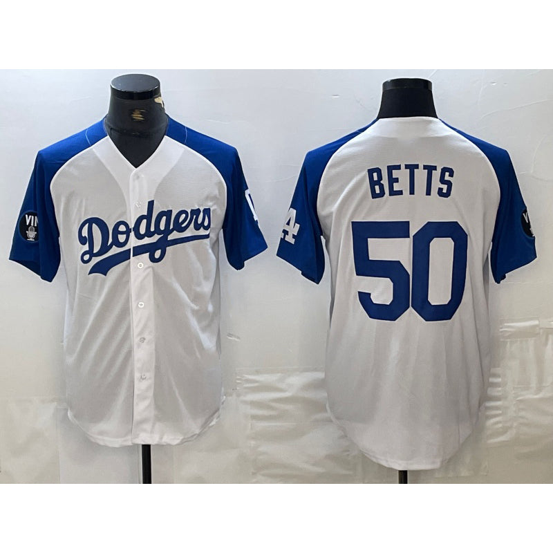 seanshop Los Angeles Dodgers #50 Mookie Betts White Blue  Fashion Stitched Cool Base Limited Jerseys